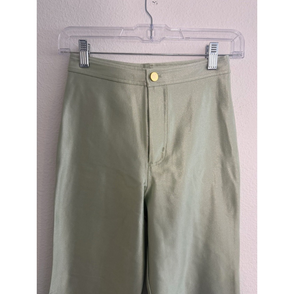 REZEK STUDIO Hustle Pants XS 70s Disco Hot Pants Flare Leg Mint Green Stretch - Picture 4 of 10